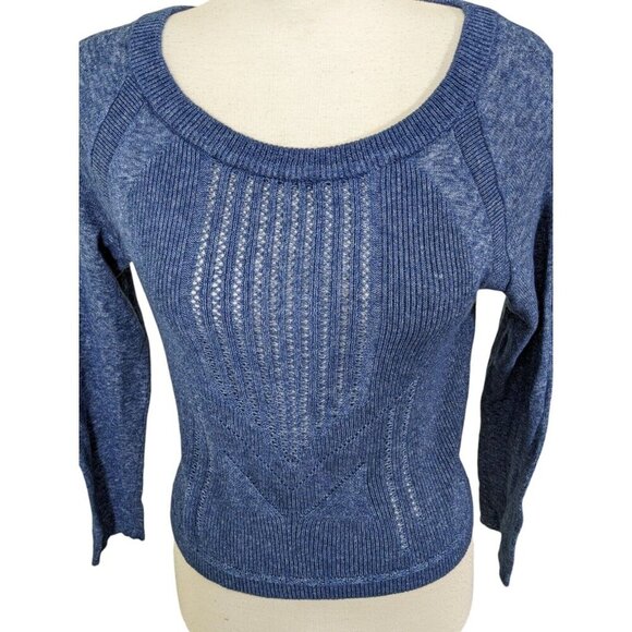 Free People Cropped Cotton Wool Blend Sweater Women L Blue Long Sleeve Pullover - Picture 2 of 7